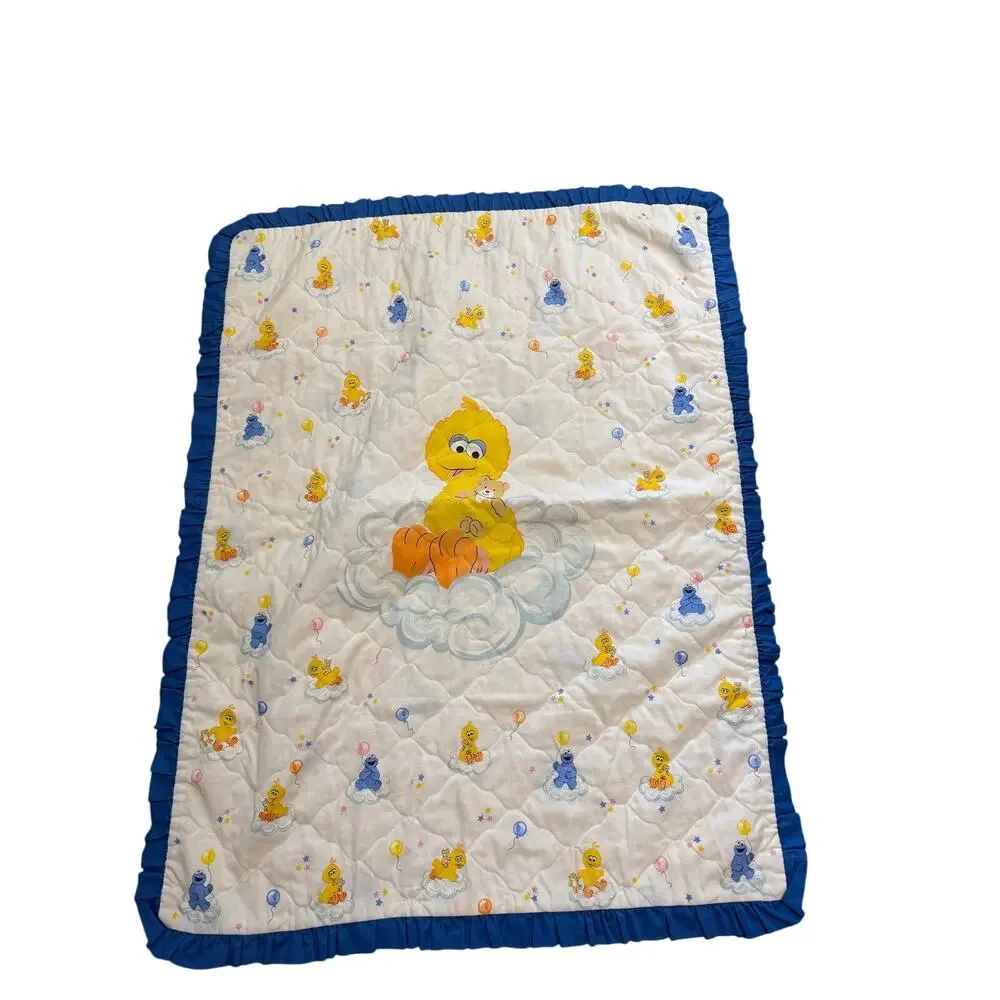 Vintage 1980s Sesame Street Big Bird Cookie Monster Handmade Baby Quilt